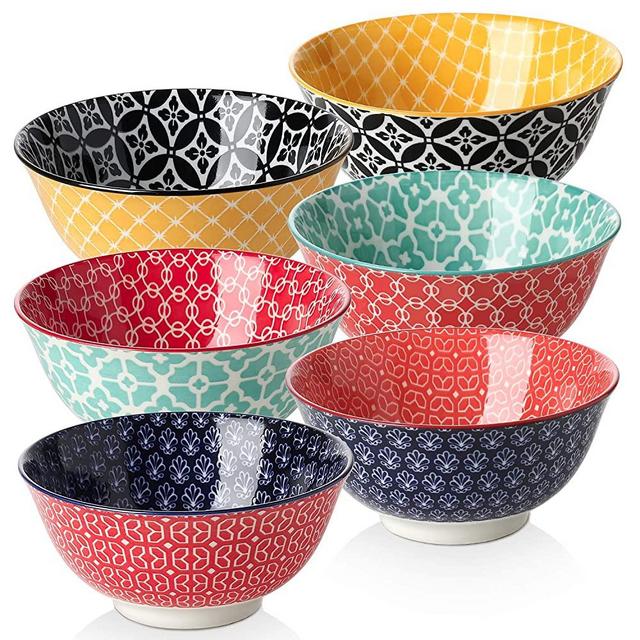 DOWAN Dessert Bowls, 10 Ounce Small Porcelain Bowls for Snacks, Rice, Condiments, Side Dishes, Ice Cream, Set of 6, Colorful