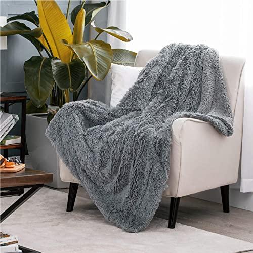 Bedsure Faux Fur Reversible Sherpa Shaggy Blanket Throw for Sofa, Couch and Bed - Super Soft Fuzzy Fleece Fluffy Blanket, Furry Shag Blanket for Outdoor, Indoor, Camping (60x80 inches, Grey)