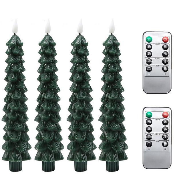 Fo32won LED Flameless Taper Candles Battery Operated with Remote and Timer, Set of 4 Christmas Real Wax Window Candlesticks with 3D Flame Wick, 10 Inches Flickering Christmas Candlesticks