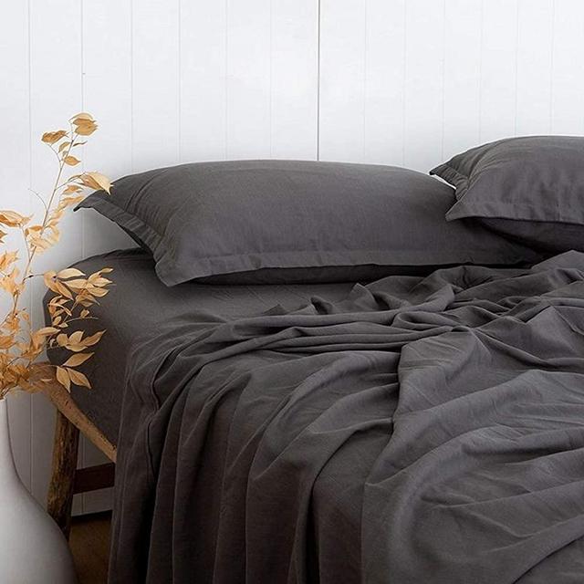 PANDATEX Ultra Comfortable Linen Textured 55% Bamboo 45% Cotton Sheets Set, Charcoal Grey King Size, Cool & Moisture Wicking Breathable & Durable, Naturally Organic Fit Mattress 16" Deep Pocket