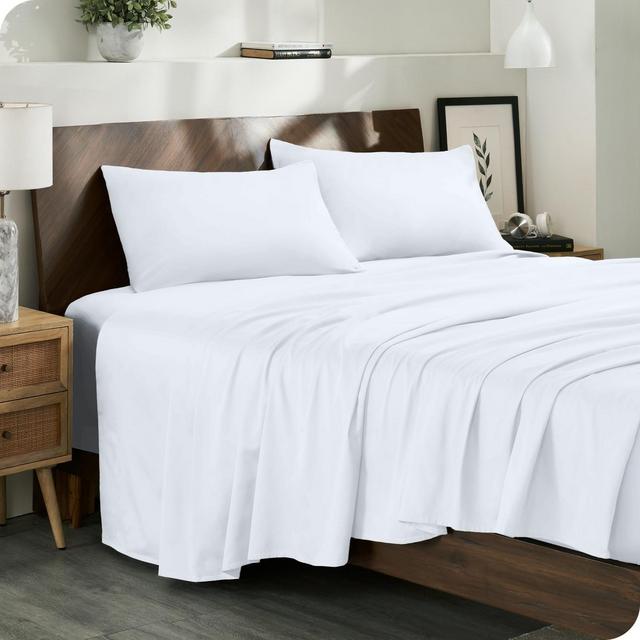 400 Thread Count Organic Cotton Sateen White 4 Piece Queen Bed Sheet Set by Bare Home