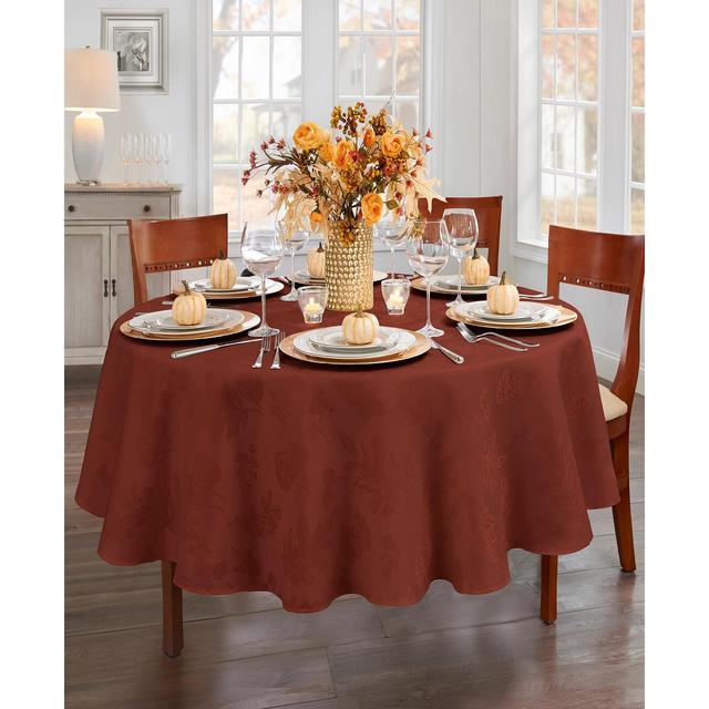 Elrene Elegant Woven Leaves Jacquard Damask Tablecloth, 70" Round
