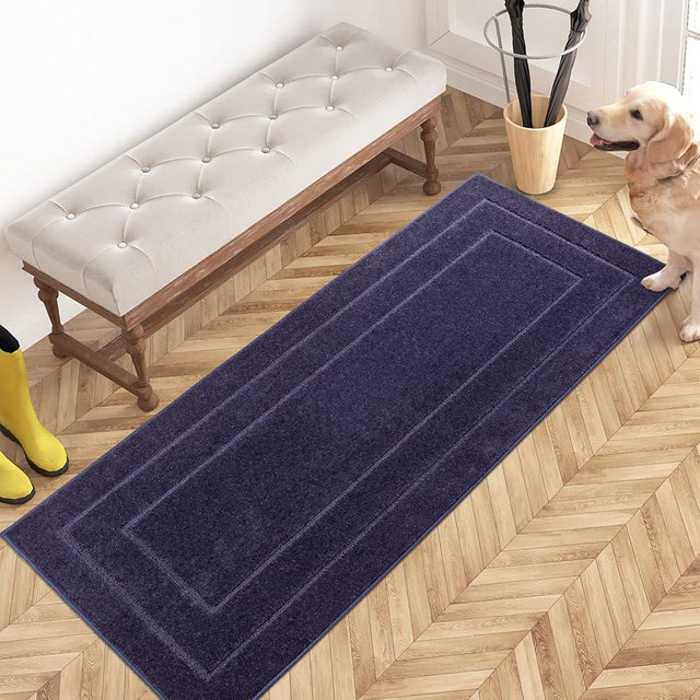 PURRUGS Dirt Trapping Door Mat 24" x 59", Non-Slip/Skid Machine Washable Entryway Rug, Dog Doormat, Super Absorbent Welcome Mat for Muddy Wet Shoes and Paws, Midnight Blue