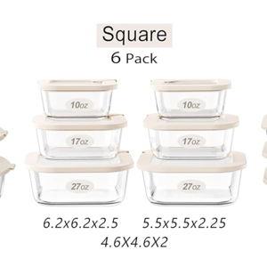 Urban Green Glass Food Storage Containers with Glass Lids, Microwave Safe Food Container Set, Airtight Meal Prep Containers, LeakProof, 100% Plastic Free, 6 Pack