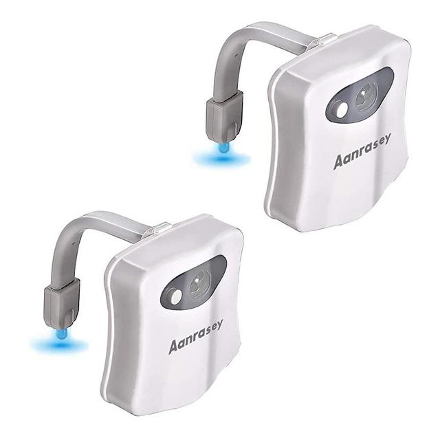 Aanrasey Toilet Night Light, Toilet Bowl Light, Motion Sensor Activated LED Night Light, 8-Color Toilet Light up for Bathroom Decor, Kids Bathroom Set Cool Stuff (2 Pack)