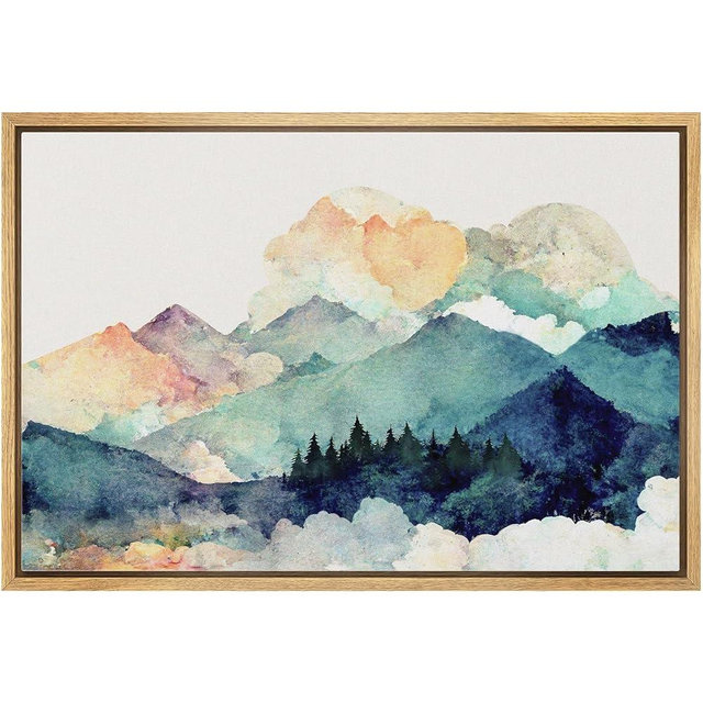 wall26 Framed Canvas Print Wall Art Pastel Multicolor Mountain Landscape Nature Wilderness Illustrations Modern Art Decorative Country Farmhouse for Living Room, Bedroom, Office - 16x24 Natural