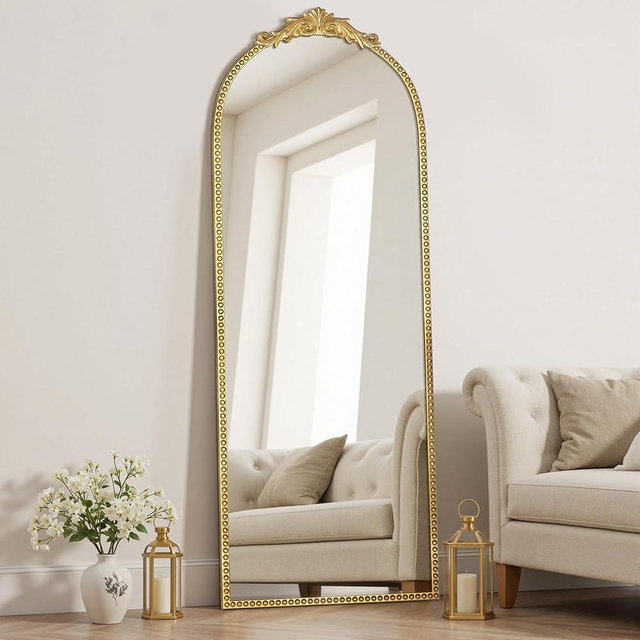 Cooday Antique Gold Vintage Wall Mirror 24"x63" - Elegant Baroque Metal Beaded Frame for Living Room, Bedroom, Bathroom, Fireplace, or Entryway, Full Length Decorative Mirror