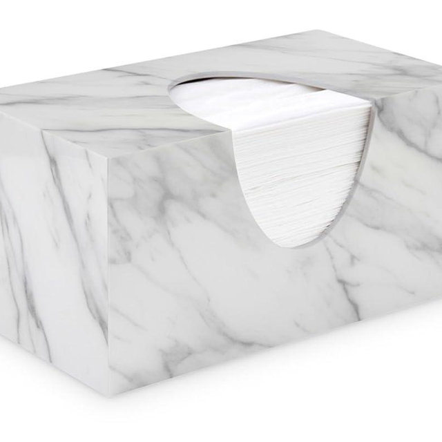 Tissue Box Cover Rectangle - Tissue Box Holder Rectangular - Compatible with Puffs - Acrylic Marble Bathroom Accessories Decor