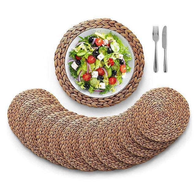 Woven Placemats, Round Placemats (Set of 12) Rattan Placemats, Wicker Water Hyacinth Placemats, 13'' Round Braided Placemats, Heat Resistant/Anti-Slip/Durable for Dinner Plate, Kitchen Dining Table