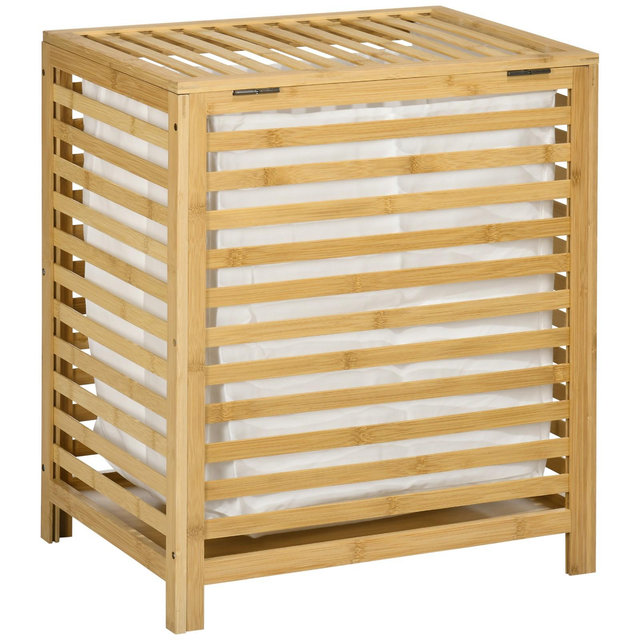 HOMCOM Bamboo Hamper Laundry Basket with Lid & Portable Removable Bag, Dirty Clothes Hamper Laundry Storage, Natural