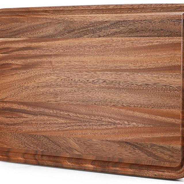 Extra Large Bamboo Wood Cutting Board for Kitchen, XXL Organic Acacia Wooden Butcher Block Chopping/Carving Board with Juice Groove for Turkey, Meat, Veggies, BBQ (XXL, 24" x 16"）