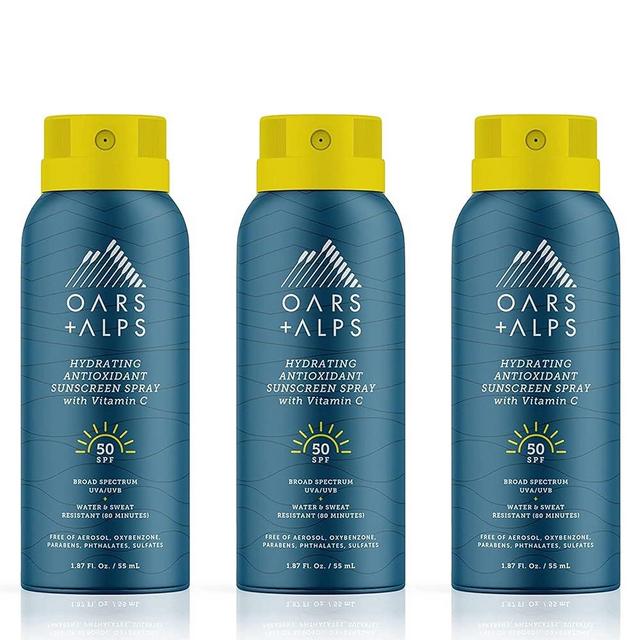 Oars + Alps Hydrating SPF 50 Sunscreen Spray, Infused with Vitamin C and Antioxidants, Water and Sweat Resistant, TSA Friendly, 1.87 Oz Each, 3 Pack