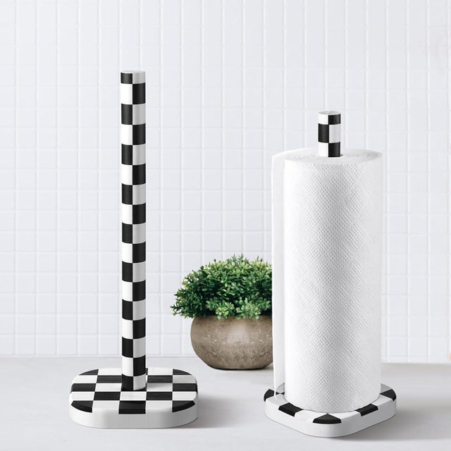 Teenyyou Checkerboard Paper Towel Holder Wood Paper Towel Stand with Anti Skid Base for Kitchen Bathrooms(Black)