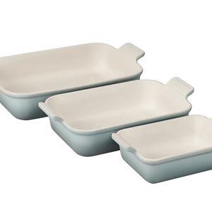 Le Creuset Stoneware Heritage Set 3 Rectangular Dishes, Sea Salt
