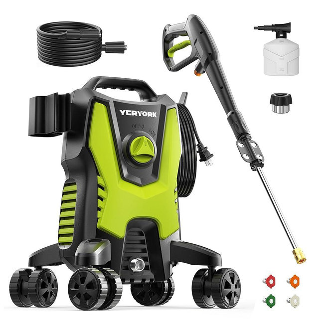 YERYORK Electric Pressure Washer, 4800 PSI 3.0 GPM Power Washer with 4 Lockable Wheels, Steel Wand, 4 Quick Connect Nozzles, 500ml Foam Cannon, High Pressure Washer for Decks/Driveways/Cars