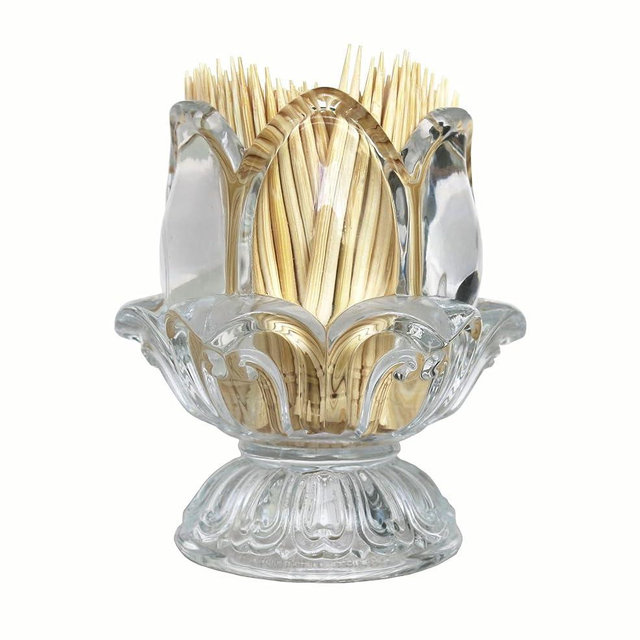 HillSpring Toothpick Holder, Decorative Crystal Glass Toothpick Dispenser with 450 Bamboo Toothpicks