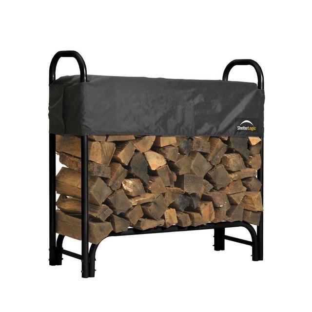 4 ft. H x 4 ft. D x 1 ft. W Firewood Rack with Black Powder-Coated Finish and 2-Way Adjustable Polyester Cover