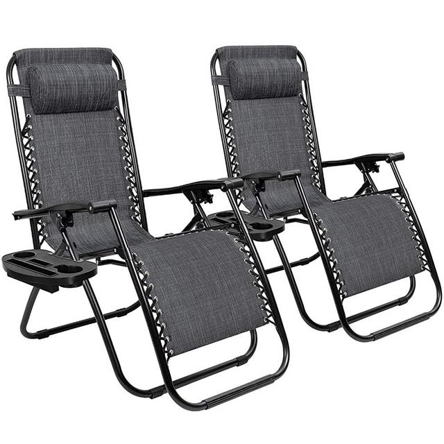 Tuoze Zero Gravity Chairs Adjustable Outdoor Folding Lounge Patio Chairs with Pillow Recliners for Poolside, Beach, Yard Set of 2 (Light Grey)