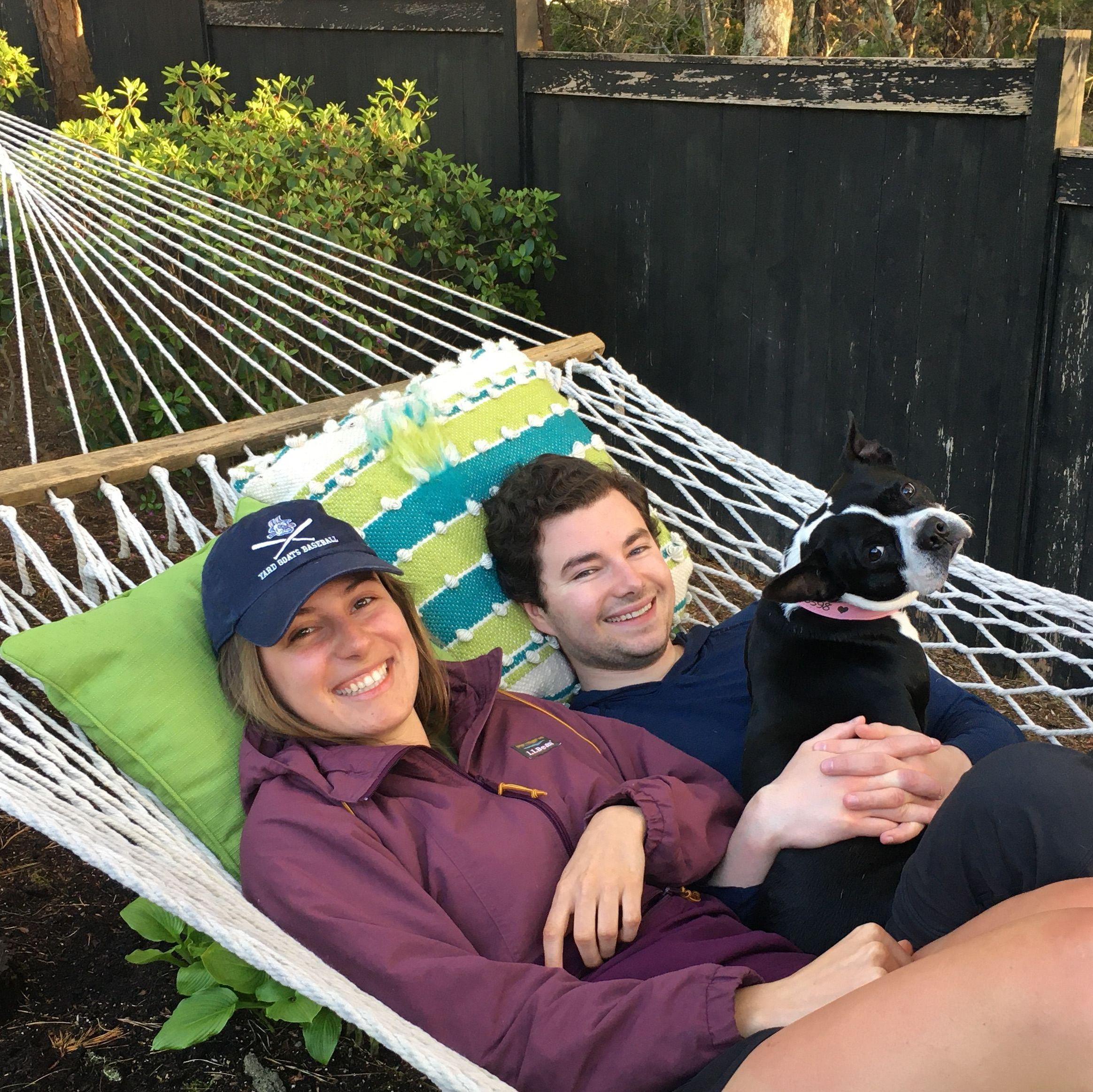 Our first photo together! At Margaux's parent's home on Cape Cod during the early months of the pandemic.