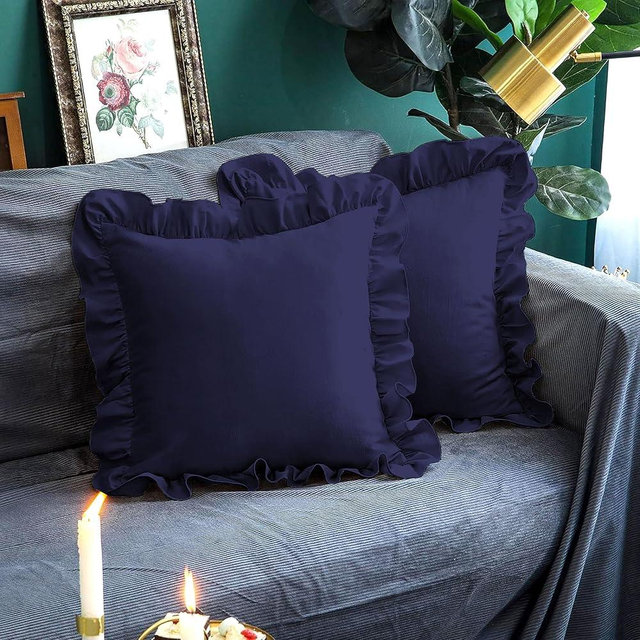 AYANSHI BEDDING Microfiber Ruffle Pillow Shams Set of 2, 26X26 - Solid Ruffled Fringe Design Pillow Covers 26X26 Soft & Breathable - Unique Collection Decorative Pillow Cases 26X26 - Navy Blue