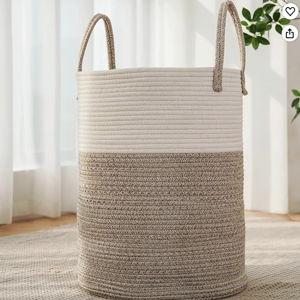 Large Woven Laundry Basket Hamper,80L Cotton Rope Storage Bin for Blankets,Toys and Clothes,Decorative Tall Nursery Hamper for Living Room,Baby Nursery,Bathroom and Bedroom,Brown