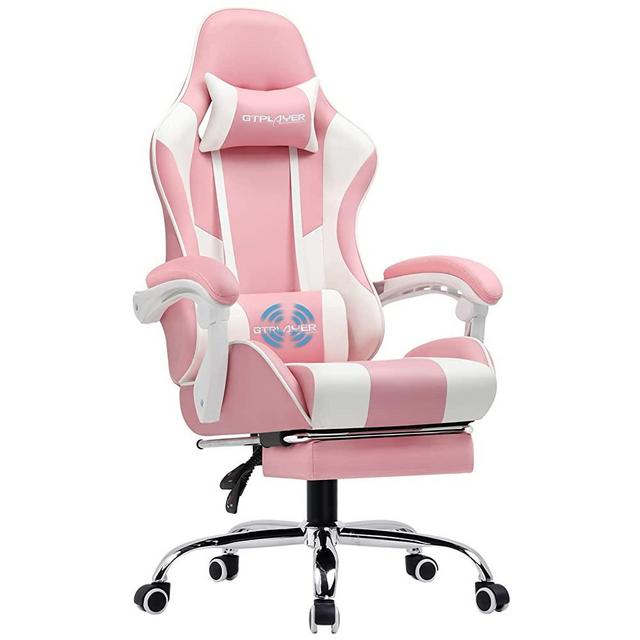 GTPLAYER Gaming Chair, Computer Chair with Footrest and Lumbar Support, Height Adjustable Game Chair with 360°-Swivel Seat and Headrest and for Office or Gaming (Pink)