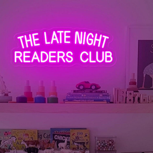 Late Night Readers Club Neon Sign: Bookworm Reading Room Decor