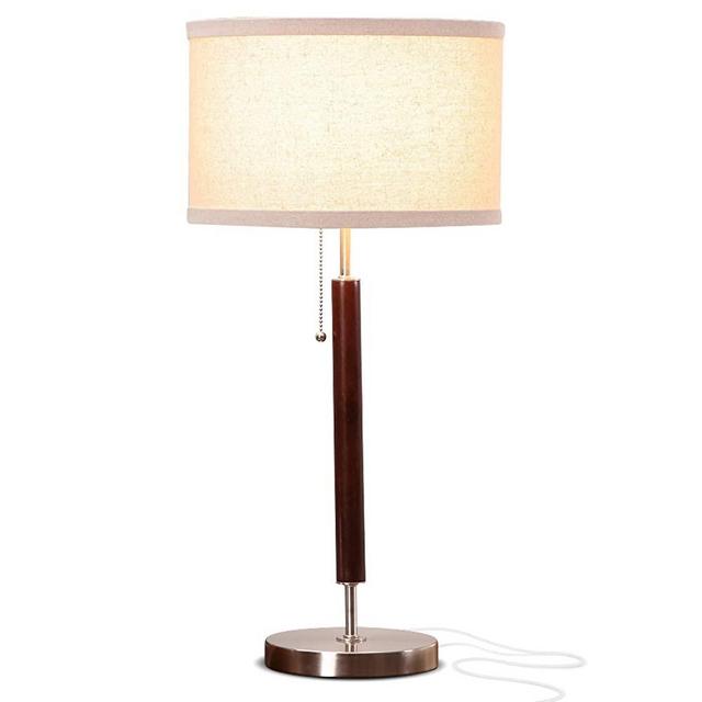 Brightech Carter Nightstand & Side Table Lamp - Contemporary Bedroom Lamp for Soft Bedside Light - Stainless Steel & Wood Finish