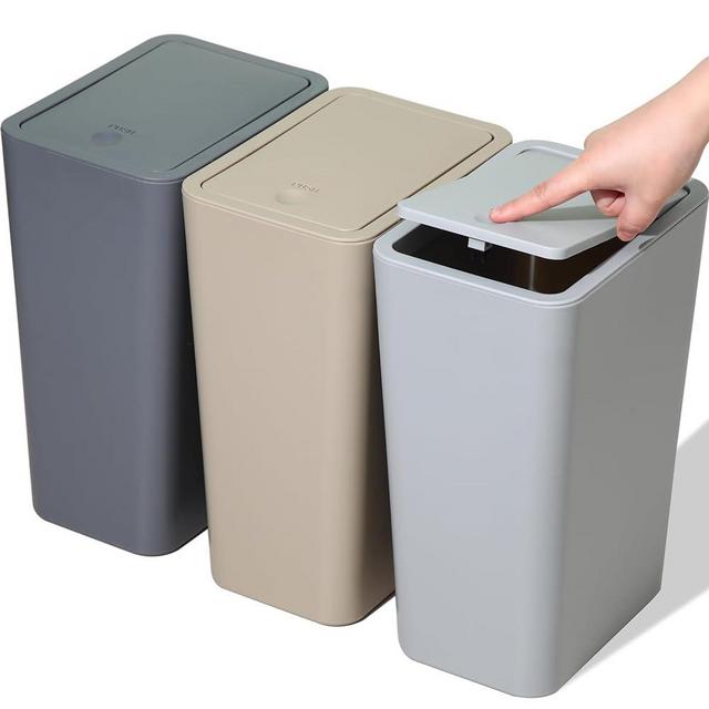 RTWDKFQ 3 Pack Bathroom Small Trash Can with Lid,10L / 2.6 Gallon Slim Garbage Bin Wastebasket with Pop-Up Lid for Bedroom, Office, Kitchen, Craft Room, Fits Under Desk/Cabinet/Sink/ (muti5)