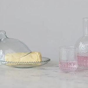 3 Piece Embossed Glass Carafe and Drinking Glass Set