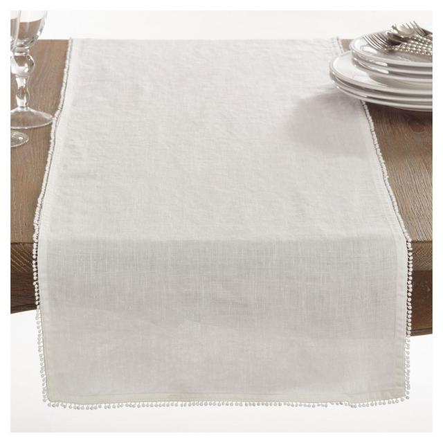 Ivory PomPom Design Table Runner (16"x72")- Saro Lifestyle