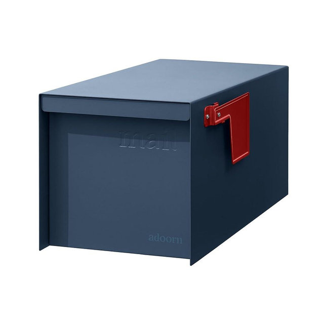 Adoorn Post Mount Mailboxes, 9.5 x 9.5 x 19.5 (HxWxD) Large, Galvanized Steel Modern Mailbox, for Daily Letters, Magazines and Packages, Weatherproof with Front Access Door - Navy