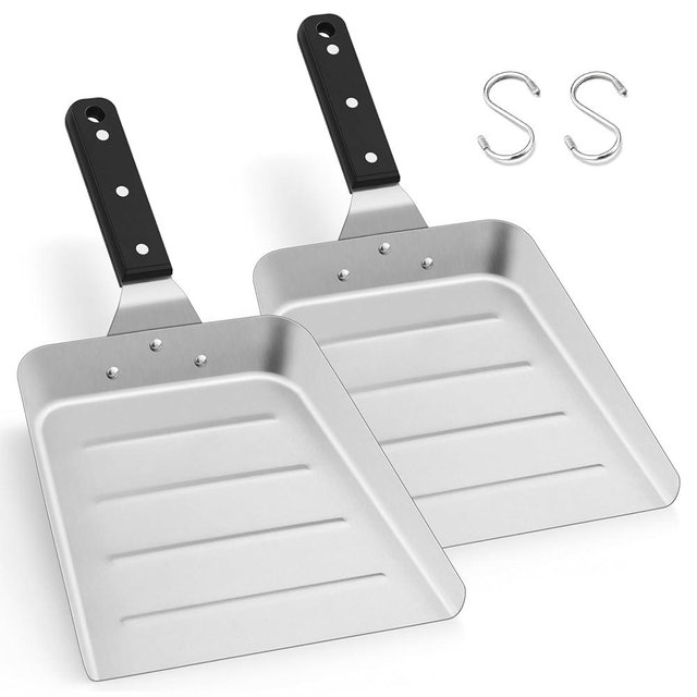 HaSteeL Griddle Metal Spatula, Large Stainless Steel Griddle Food Mover, Smash Burger Turner, Food Shovel Scraper, Ideal for Flat Top Teppanyaki Stir-frying Grilling Cooking BBQ, Dishwasher Safe, 2 PC