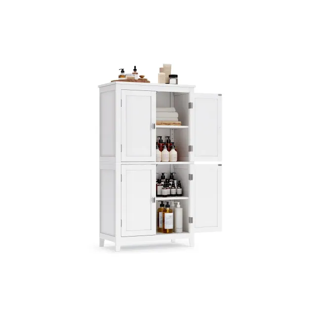 Floor Storage Cabinet with 4 Doors Storage Unit Freestanding Cabinet Adjustable Shelves, White