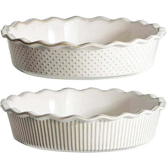 getstar Ceramic Deep Pie Pan Set of 2, 9 inch Pie Dish for Baking, Non-Stick, Oven & Dishwasher Safe, Farmhouse Decor Quiche Baking Dish, Pie Plate, Deep Dish Pie Pan