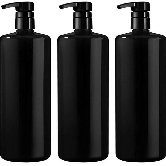 BAR5F Empty Shampoo Bottles with Pump, Black, Great 1 Liter/32 Ounce Refillable Dispensing Containers for Conditioner, Body Wash, Hair Gel, Liquid Soap, DIY, Gloss Finish (Pack of 3)