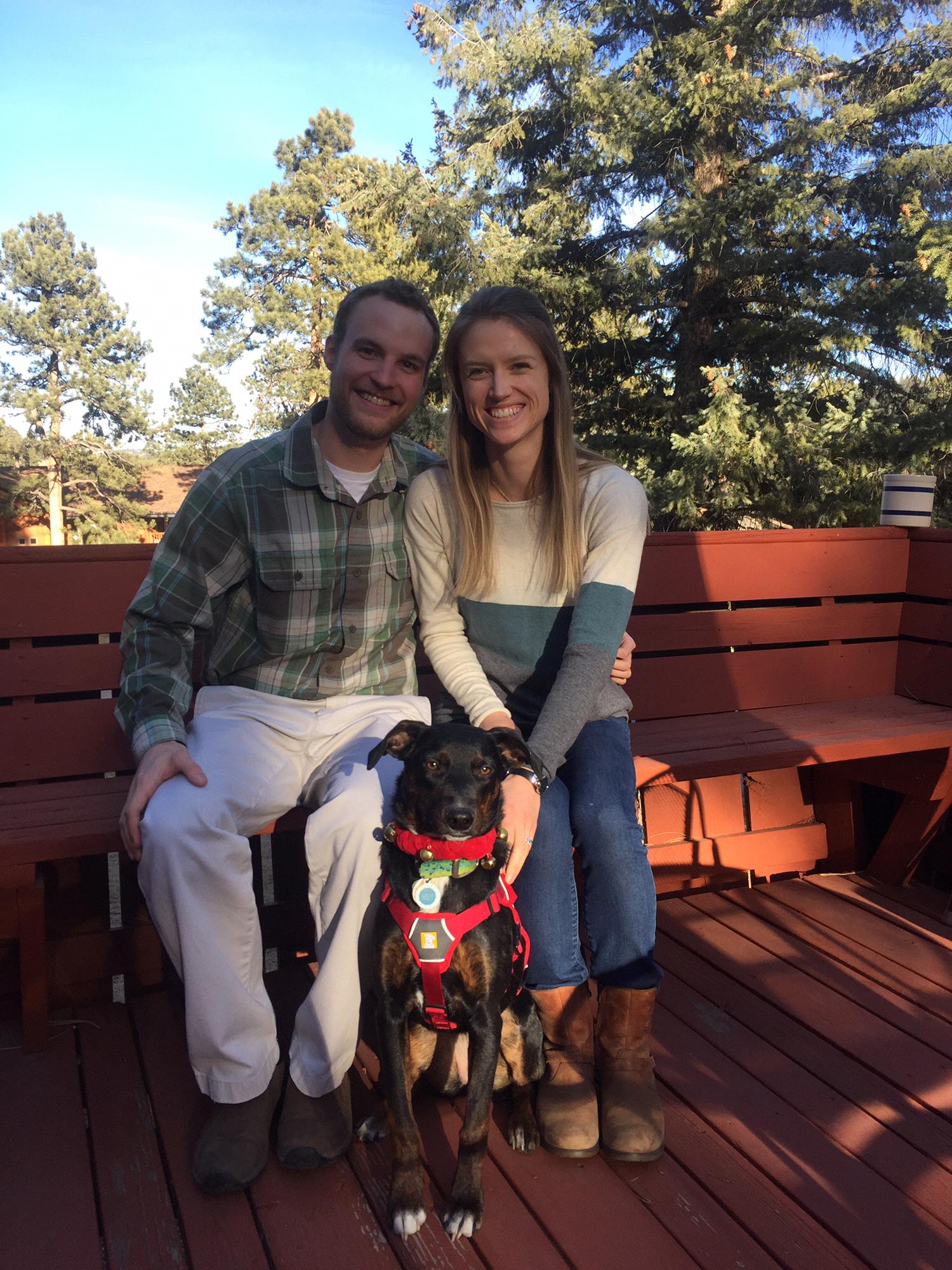 This past Christmas with our dog-child Holly on Grandma Shephard's deck!