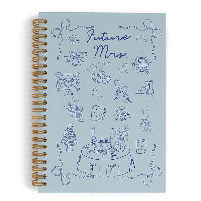 QLMX Wedding Spiral Notebook, Wedding Engagement Journal Notebook, Coquette Future Mrs Notebooks, Blue Engagement Bride Office Supplies Gifts for Women, 5.5x8.3 Inch