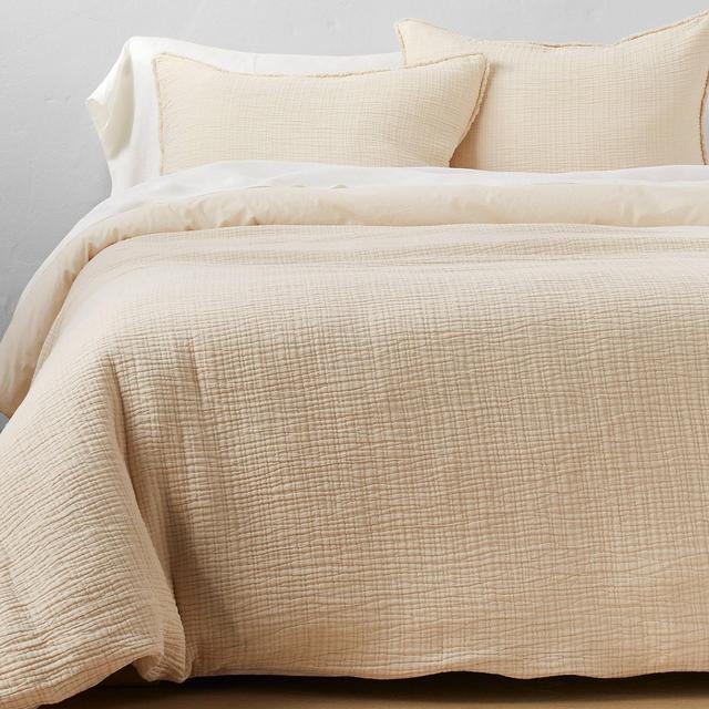 King Textured Chambray Cotton Duvet & Sham Set Natural - Casaluna™