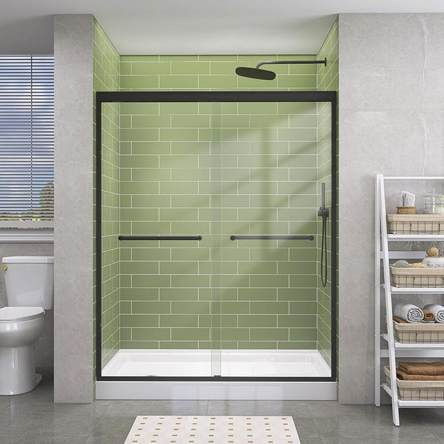 GETPRO Sliding Shower Door 50-54 in. W x 72 in. H Semi-Frameless Bypasss Double Sliding Glass Shower Enclosure,1/4 inch Clear Tempered Glass Door for Walk-in Shower Matte Black
