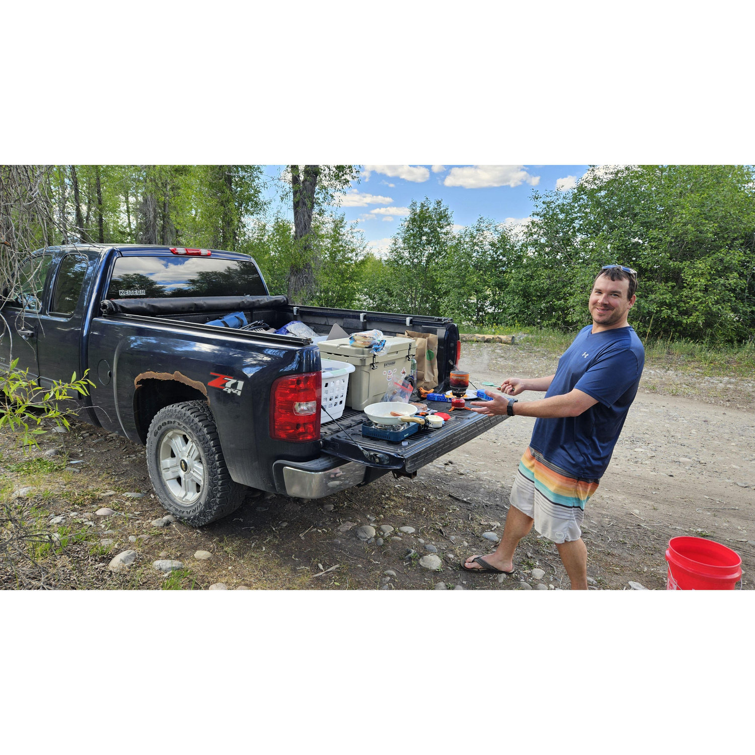 July 2024: Evan cooking lunch in Wyoming