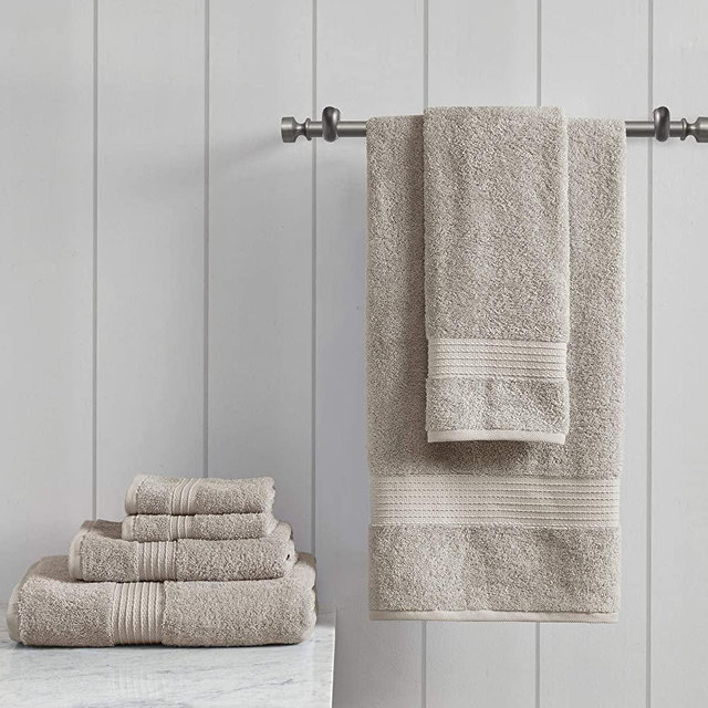 Madison Park Organic 100% Cotton Bathroom Towel Set, Hotel & Spa Quality Highly Absorbent, Quick Dry, Include for Shower, Handwash & Facial Washcloth, Multi-Sizes, Tan
