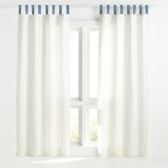 84" Blue Tab Muslin Curtain Panel