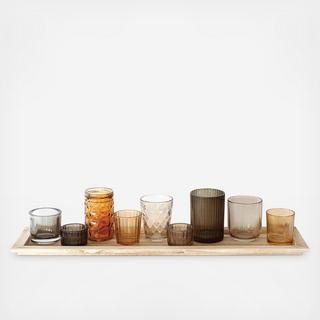 Tray with Glass Votive Holder 10-Piece Set