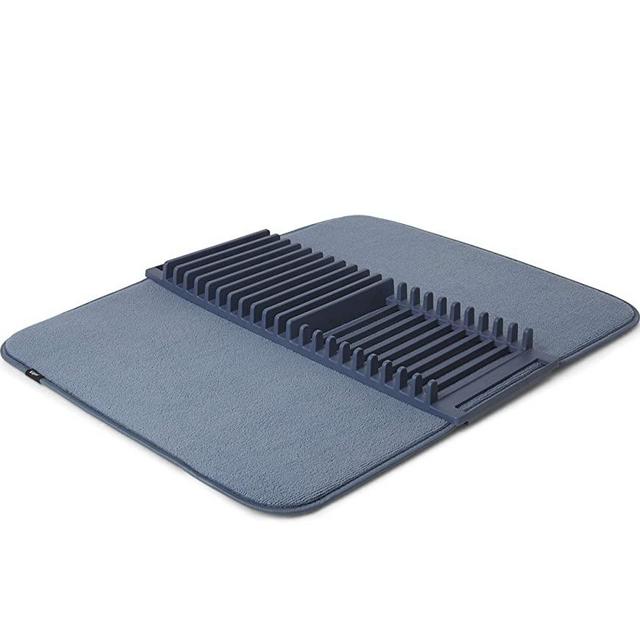 Umbra UDRY Rack and Microfiber Dish Drying Mat-Space-Saving Lightweight Design Folds Up for Easy Storage, Standard, Denim