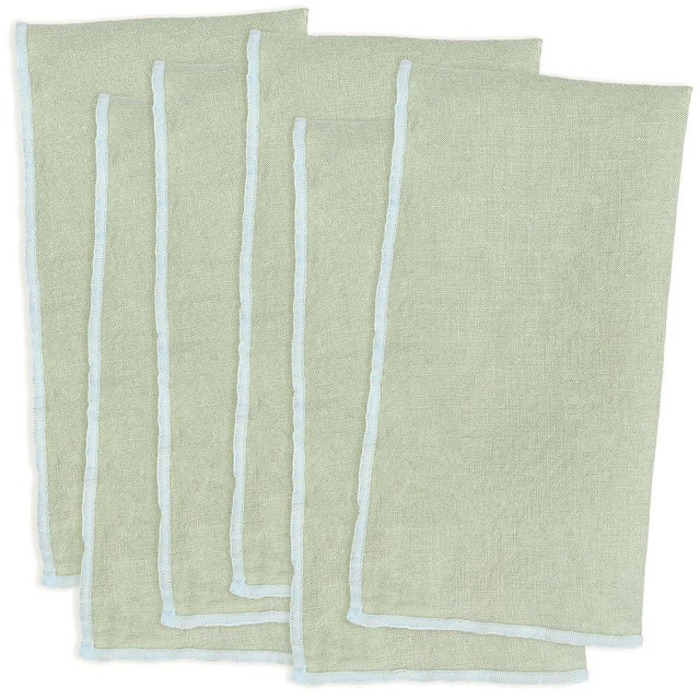 ELYN Linen Napkins, Reusable & Washable Cloth Napkins, Made with 100% European Flax Linen, Set of 6, 18 x18 inches, Soft & Elegant Dinner Napkins for All Occasions & Home Décor (Sage/Light Blue)