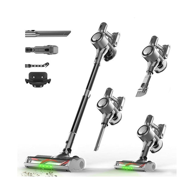 Shieal Cordless Stick Vacuum Cleaner - Rechargeable,40Kpa Powerful Suction Vacuum for Home,45Mins Runtime,Detachable Battery,Anti-Tangle, 8 in 1 Lightweight Vacuum for Pet Hair Carpet Hardwood,Silver
