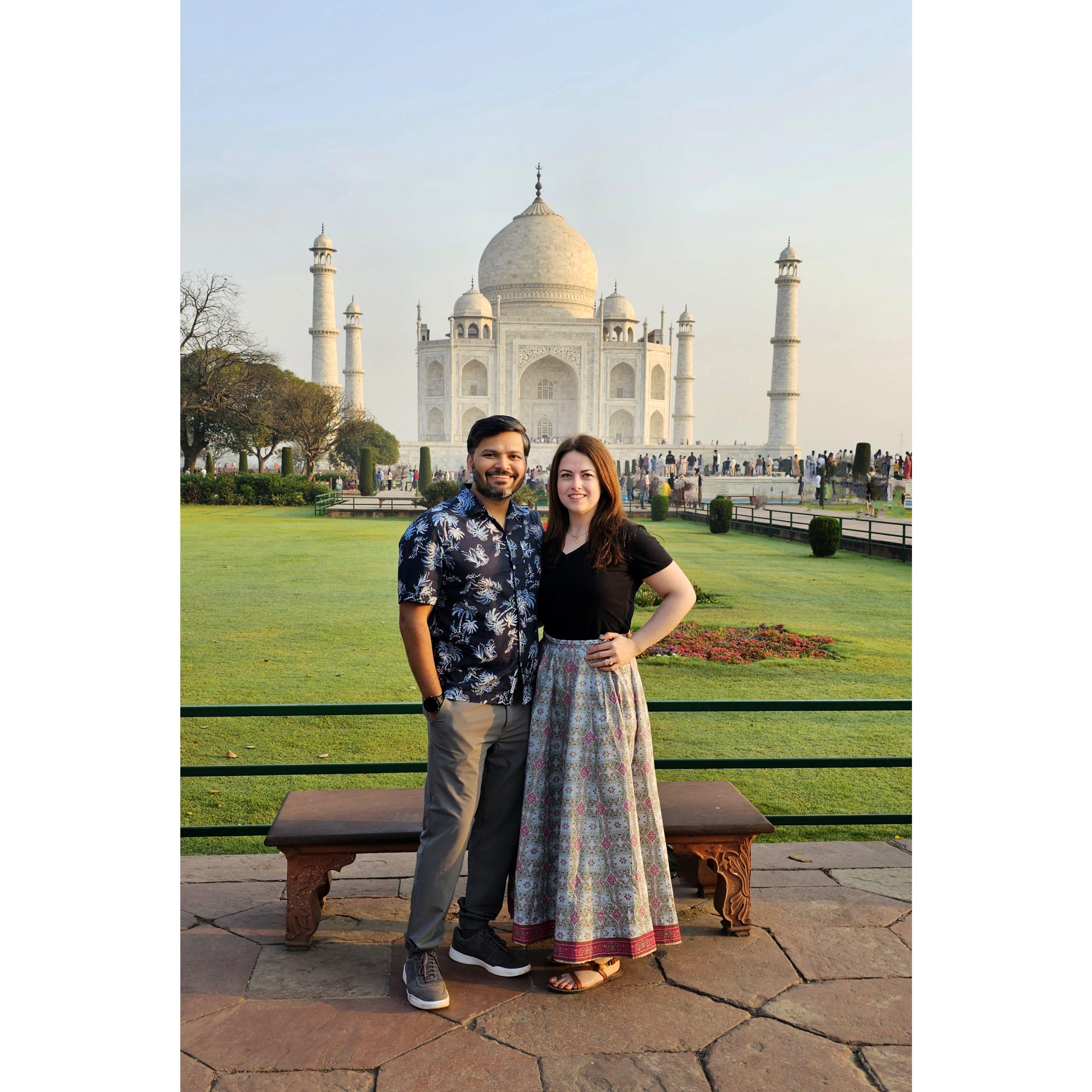 Our first trip to India. Had to get a photo in front of Taj Mahal