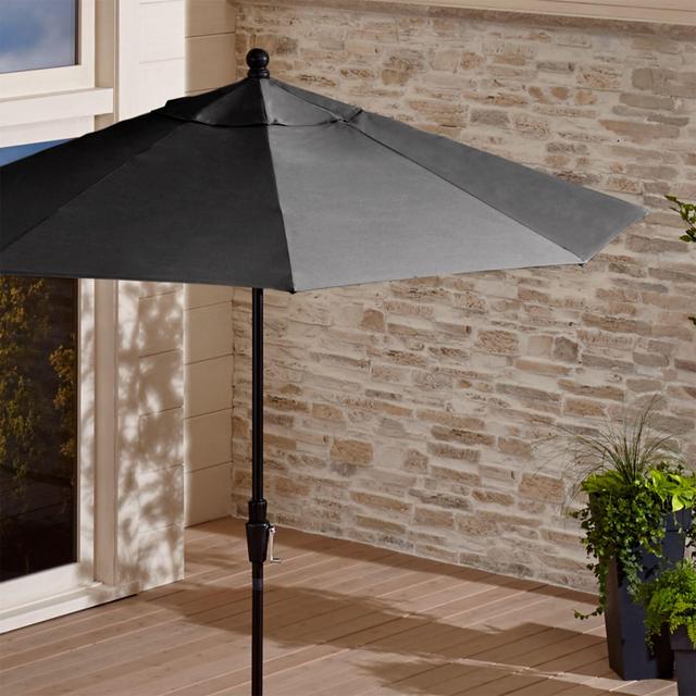 9' Round Sunbrella ® Charcoal Patio Umbrella with Tilt Black Frame