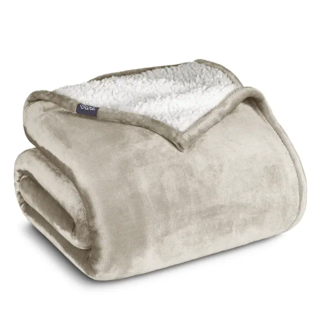 Oyster Twin/Twin XL Faux Shearling Fleece Blanket by Bare Home